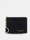 Women Faux Leather 8 Card Slot Zipper Card Holder Mini Keychain Short Wallet - Black