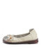 Socofy Genuine Leather Handmade Stitching Casual Slip-On Soft Comfy Retro Ethnic Floral Flat Shoes - White