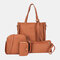 4 PCS Women PU Leather Handbag Tassel Leisure Crossbody Bag Solid Shoulder Bag - Brown