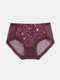 Women Embroidery Applique Mesh See Through Breathable Mid Waist Panties - Purple