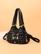 Women Vintage Rivet Waterproof Patchwork PU Leather Shoulder Bag Handbag Tote - Black