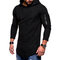 Mens Breathable Solid Color Irregular Hem O-neck Long Sleeve Slim Casual Hooded T Shirts - Black