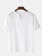 Mens Cotton V-Neck Solid Color Loose Casual Half Sleeve T-shirts - White