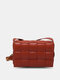 Women Faux Leather Fashion Lattice Pattern Solid Color Crossbody Bag Shoulder Bag - Brown