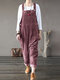 Solid Color Button Pockets Sleeveless Corduroy Jumpsuits - Claret