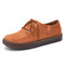 Women Casual Suede Round Toe Lace Up Flat Shoes - Orange