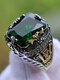 1 Pcs Vintage Fashion Pattern Black Green Rhinestone Copper Ring - #03