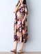 Floral Print Split Hem A-line Plus Size Dress - Pink