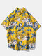 Mens Coconut Tropical Print Soft Casual Lapel Shirt - Yellow