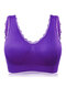 Plus Size Women Plain Lace Beauty Back Wireless Wide Straps Backless Sleep Bra - Purple