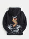 Mens Ukiyo Carp Back Print Casual Pullover Kangaroo Pocket Hoodie - Black