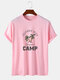 Mens Palm Tree Letter Print Cotton Short Sleeve T-Shirts - Pink