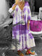 Tie-dye Long Sleeve V-neck Midi Dress - Purple