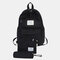 Women 3PCS Solid Bag Backpack Casual School Bag - Black