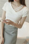 Solid Color Bottoming Shirt Personality Leaking Shoulder Short-sleeved T-shirt  - White