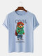 Mens Cool Cartoon Bear Print 100% Cotton Casual Short Sleeve T-Shirts - Blue