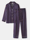 Женские шелковые цветные вертикальные полосы с воротником-стойкой и нагрудным карманом, длинные пижамы - пурпурный