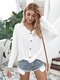 Solid Color Long Sleeves V-neck Casual Blouse For Women - White