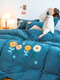 4PCS Warm And Plus Thick Velvet 3D Embroidery Floral Daisy Sunflowers Winter Comfy Bedding Sets Quilt Cover Bedspread Sheet Pillowcase - #07
