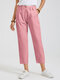 Solid Color Plain Pocket Button Casual Pants For Women - Pink