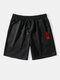 Mens Casual Poker k Print Casual Shorts With Pocket - Black