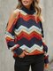 Striped Print Off Shoulder Casual Sweater For Women - Navy