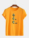 Mens Cartoon Avocado Print Cotton O-Neck Casual Short Sleeve T-Shirts - Yellow