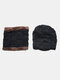 Men 2PCS Plus Velvet Thick Winter Outdoor Keep Warm Neck Protection Headgear Scarf Knitted Hat Beanie - Navy