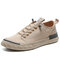 Men Breathable Ice Silk Cloth Lace Up Stitching Casual Skate Shoes - Khaki