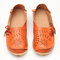 Large Size Breathable Hollow Out Flat Lace Up Soft Leather Shoes - Orange