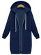 Abrigo casual encapuchado con bolsillos y cremallera de manga larga para mujeres - Azul