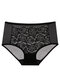 Plus Size Rose Lace Middle Waisted Hip Lifting Breathable Soft Panties - Black