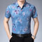 Shirt mens short-sleeved fashion print shirt ice silk Hawaiian loose  - Light Blue