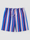 Men Striped Print Wide Legged Multi Color Quick Dry Board Shorts - Blue