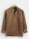 Mens Polar Fleece Chest Embroidered Half Zip Warm Pullover Sweatshirts - Brown