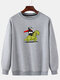 Mens Panda Dinosaur Print Crew Neck Cotton Drop Shoulder Sweatshirts - Grey