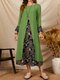 Flower Patch Print Stitch Fake Two-piece Long Sleeve Dress - Army Green