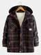 Mens Wool Blends Plaid Jackets Long Sleeve Multi Pockets Hooded Casual Coats - Red