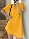 فستان أنيق سادة اللون بأكمام قصيرة ورقبة على شكل حرف V - الأصفر