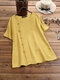 Solid Color Frog Button Short Sleeve T-shirt For Women - Yellow
