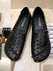 Casual Daily Solid Color PU Breathable Hollow Slip On Lightweight Women's Flat Shoes - Black