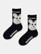 3 Pairs Unisex Cotton Letter Cartoon Bear Checkerboard Lattice Pattern Jacquard Breathable Socks - Black