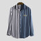 Mens Corduroy Stripe Printed Turn Down Collar Long Sleeve Casual Shirts - Blue