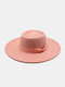 Unisex Woolen Felt Solid Color Bandage Bowknot Decoration Concave Top Fedora Hat - Pink