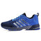 Men Knitted Fabric Breathable Side Stripe Lace-up Running Shoes - Dark Blue