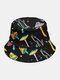 Unisex Cotton Overlay Mushroom Pattern Fashion Personality Sunshade Bucket Hat - Black