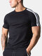 Mens Cotton 2 Stripe Ribbon Sports Style Short Sleeve T-Shirts - Black
