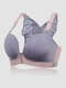 Women Back Butterfly Embroidered Front Closure Buckle Designed Soft Gather Bras - Purple