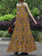 Holiday Floral Print Strap Swing Maxi Dress for Women - Yellow