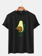 Mens Funny Cartoon Avocado Printed Casual O-neck Short Sleeve T-shirt - Black